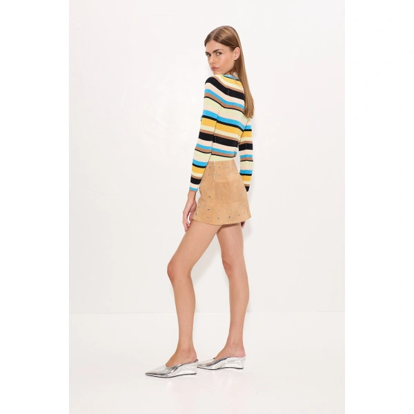 Simon Miller Nya Vegan Leather Mini Skirt in Sand | Mini Skirts | Coveti