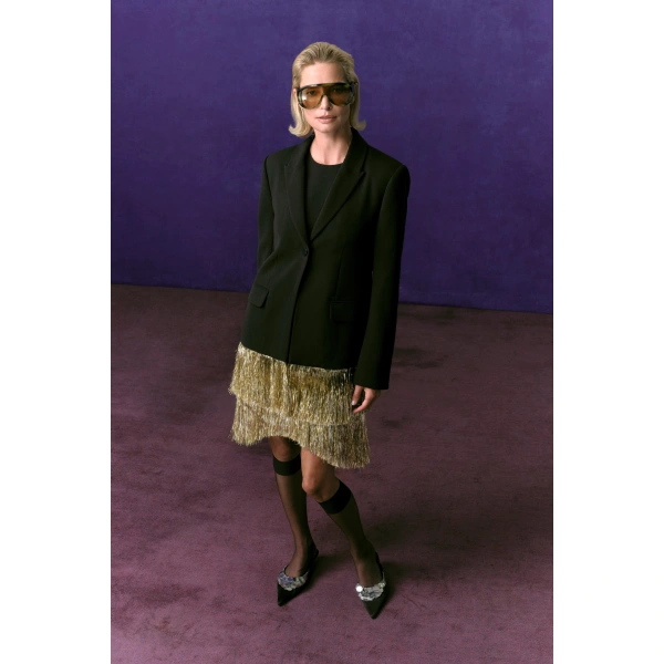 Simon Miller Odette Crepe Fringe Blazer in Black Tinsel | Blazers | Coveti