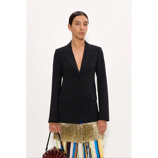 Simon Miller Odette Crepe Fringe Blazer in Black Tinsel | Blazers | Coveti