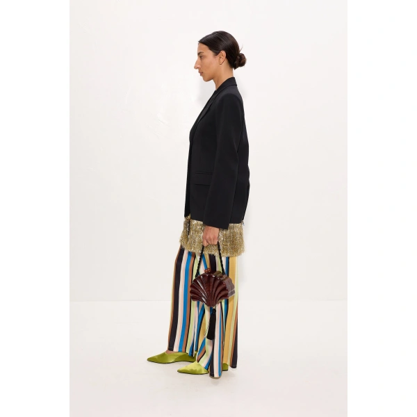 Simon Miller Odette Crepe Fringe Blazer in Black Tinsel | Blazers | Coveti