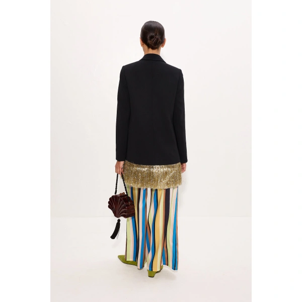 Simon Miller Odette Crepe Fringe Blazer in Black Tinsel | Blazers | Coveti