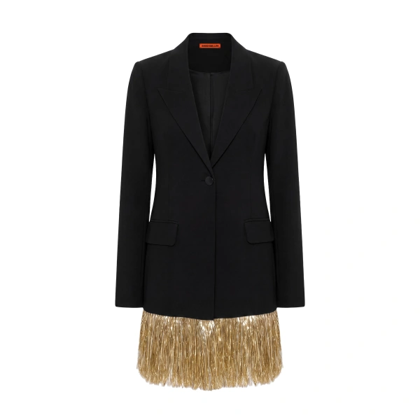 Odette Crepe Fringe Blazer in Black Tinsel