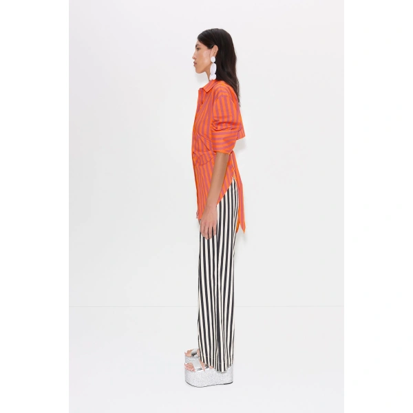 Simon Miller Pia Poplin Pant in Black and White Stripe | Wide-Leg Pants | Coveti