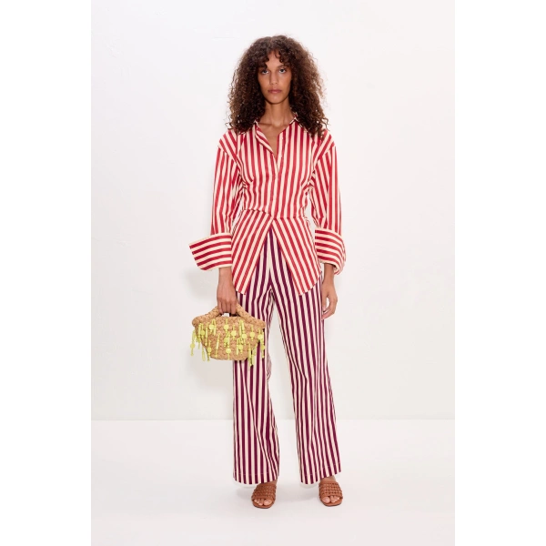 Simon Miller Pia Poplin Pant in Bordeaux Stripe | Wide-Leg Pants | Coveti
