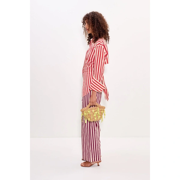 Simon Miller Pia Poplin Pant in Bordeaux Stripe | Wide-Leg Pants | Coveti