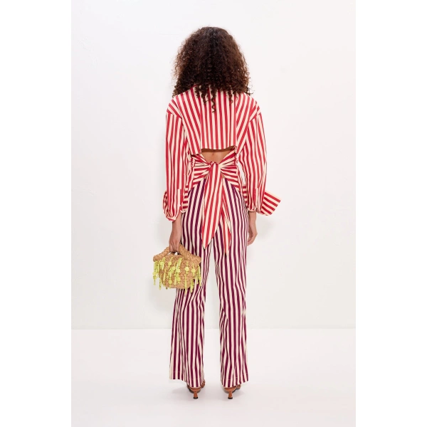 Simon Miller Pia Poplin Pant in Bordeaux Stripe | Wide-Leg Pants | Coveti