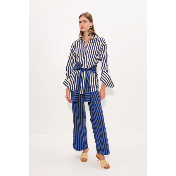 Simon Miller Pia Poplin Pant in Cobalt Stripe | Wide-Leg Pants | Coveti