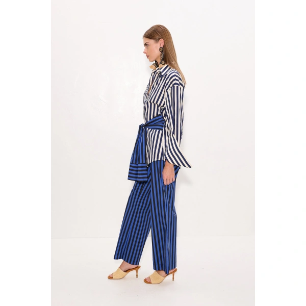 Simon Miller Pia Poplin Pant in Cobalt Stripe | Wide-Leg Pants | Coveti