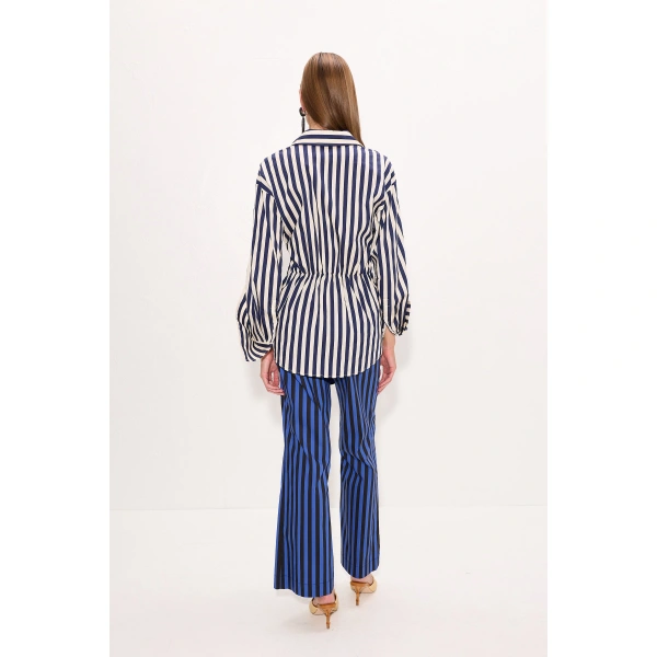 Simon Miller Pia Poplin Pant in Cobalt Stripe | Wide-Leg Pants | Coveti
