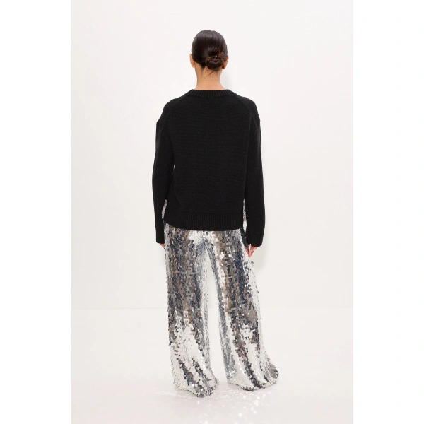 Simon Miller Roni Metallic Tassel Sweater in Black and Satellite Silver | Sweaters | Coveti