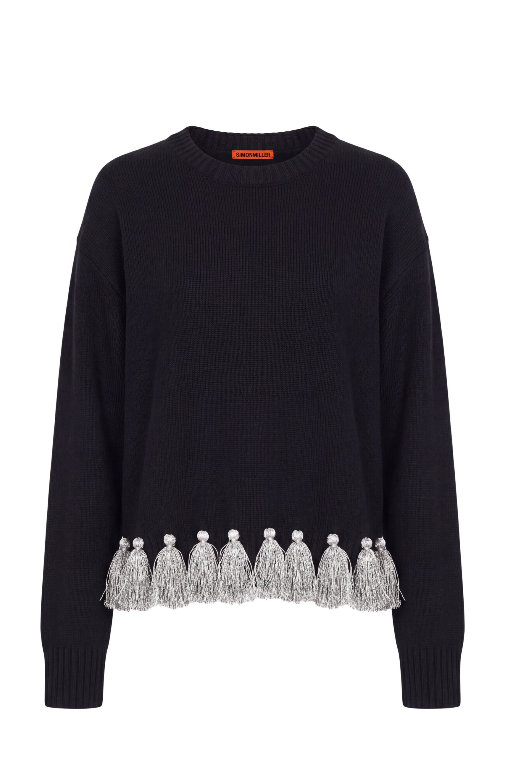 Simon Miller Roni Metallic Tassel Sweater in Black and Satellite Silver Simon Miller Roni Metallic Tassel Sweater in Black and Satellite Silver | Sweaters | Coveti