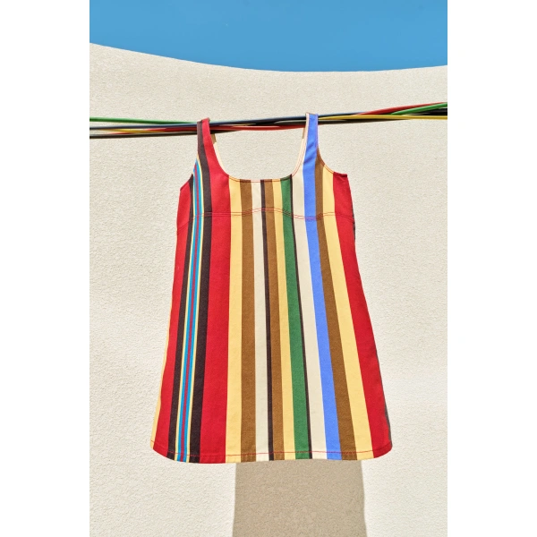 Simon Miller Sahara Denim Dress in Primary Stripe | Mini Dresses | Coveti
