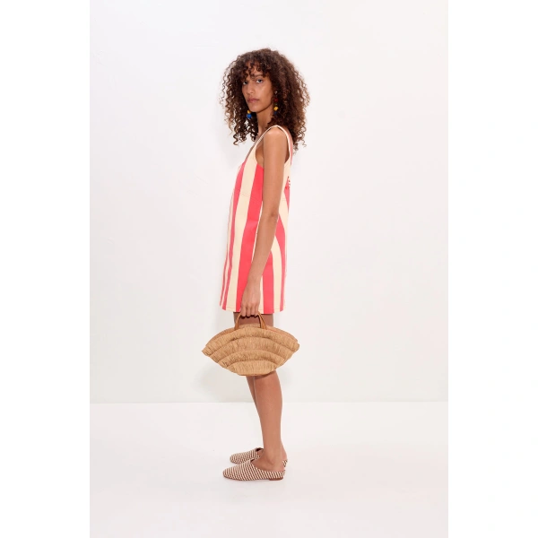 Simon Miller Sahara Mini Dress in Venetian Red Stripe Denim | Mini Dresses | Coveti