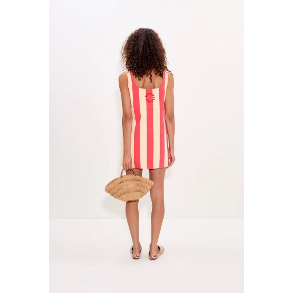 Simon Miller Sahara Mini Dress in Venetian Red Stripe Denim | Mini Dresses | Coveti