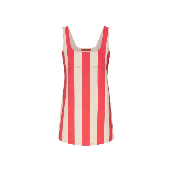 Sahara Mini Dress in Venetian Red Stripe Denim