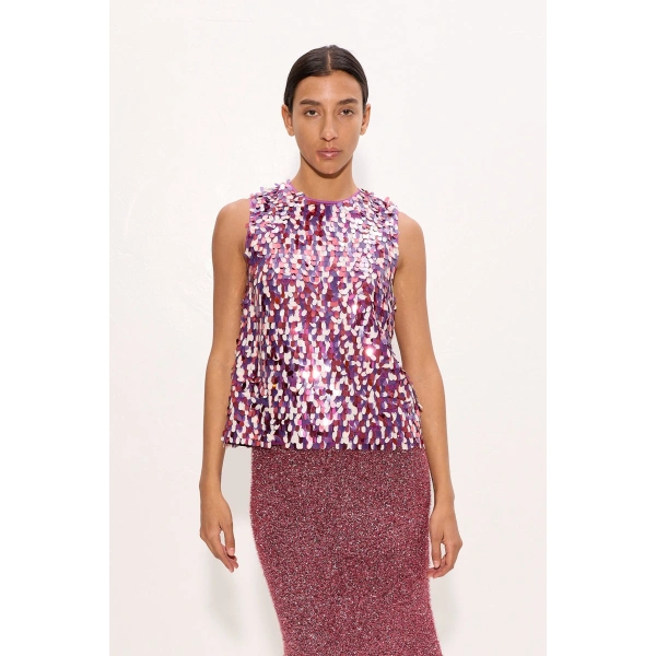 Simon Miller Shirley Sequin Top in Berry Mosaic | Sequin Tops | Coveti