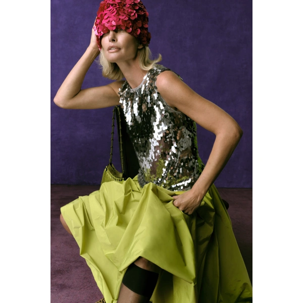 Simon Miller Shirley Sequin Top in Satellite Silver | Sequin Tops | Coveti