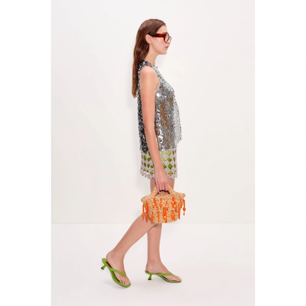 Simon Miller Shirley Sequin Top in Satellite Silver | Sequin Tops | Coveti