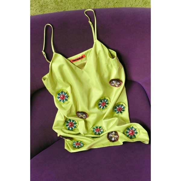 Simon Miller Sian Embellished Taffeta Mini Dress in Chartreuse | Mini Dresses | Coveti