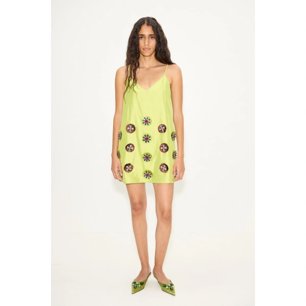 Simon Miller Sian Embellished Taffeta Mini Dress in Chartreuse | Mini Dresses | Coveti