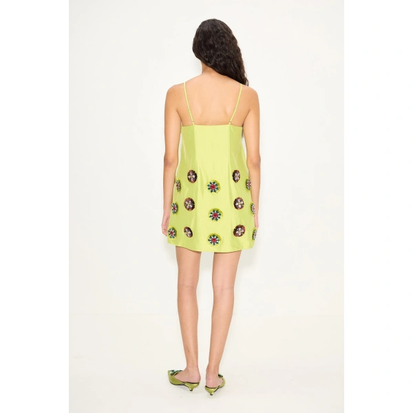Simon Miller Sian Embellished Taffeta Mini Dress in Chartreuse | Mini Dresses | Coveti