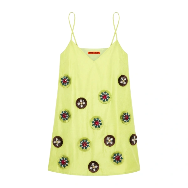 Sian Embellished Taffeta Mini Dress in Chartreuse