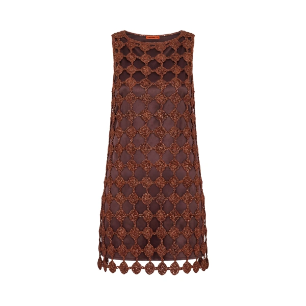 Sina Crochet Mini Dress in Copper and Choco Brown