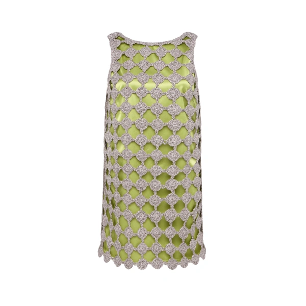 Simon Miller Sina Crochet Mini Dress in Moss and Satellite Silver | Mini Dresses | Coveti