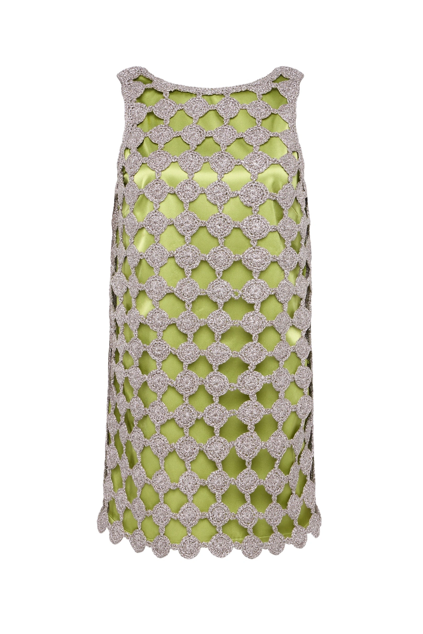 Simon Miller Sina Crochet Mini Dress in Moss and Satellite Silver Simon Miller Sina Crochet Mini Dress in Moss and Satellite Silver | Mini Dresses | Coveti