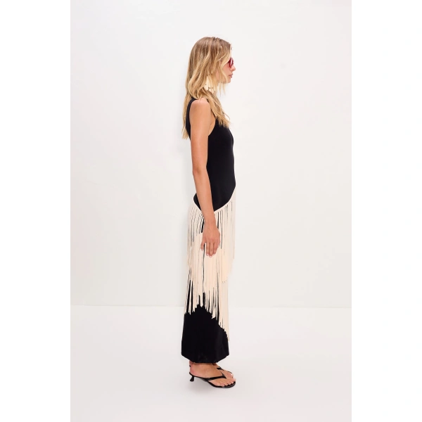 Simon Miller Spiral Knit Dress in Black and Macadamia | Midi Dresses | Coveti