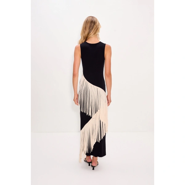 Simon Miller Spiral Knit Dress in Black and Macadamia | Midi Dresses | Coveti