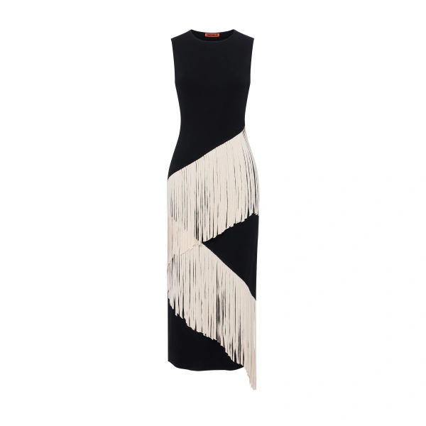 Spiral Knit Dress in Black and Macadamia