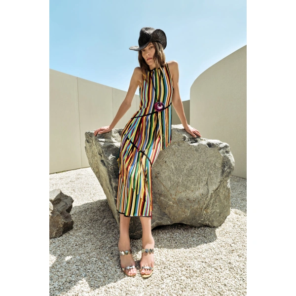 Simon Miller Spiral Knit Dress in Primary Stripe | Midi Dresses | Coveti