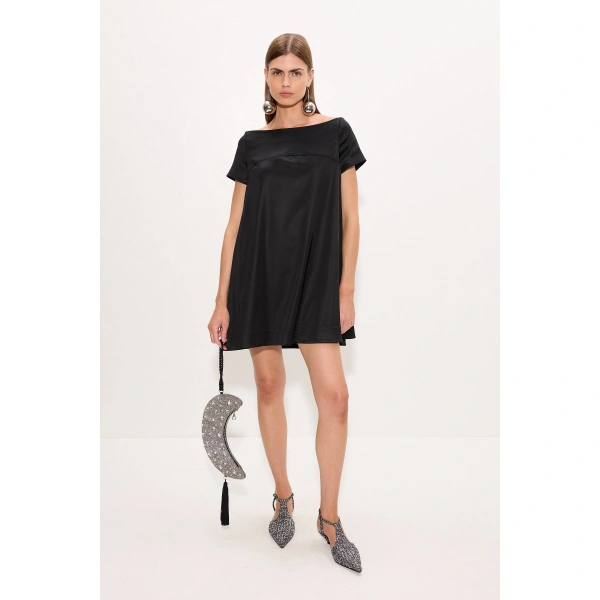 Simon Miller Taja Satin Mini Dress in Black | Mini Dresses | Coveti