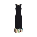 Simon Miller Thea Knit Fringe Dress in Black Multi | Midi Dresses | Coveti