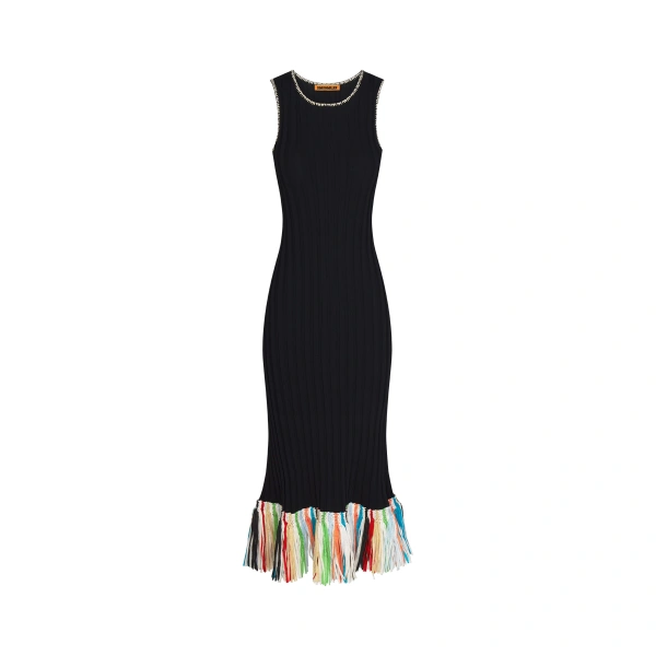 Thea Knit Fringe Dress in Black Multi