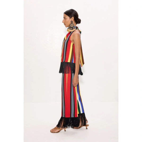 Simon Miller Tia Crepe Fringe Top in Primary Stripe | Sleeveless Tops | Coveti