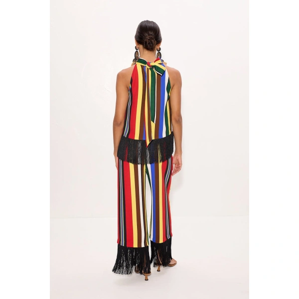 Simon Miller Tia Crepe Fringe Top in Primary Stripe | Sleeveless Tops | Coveti