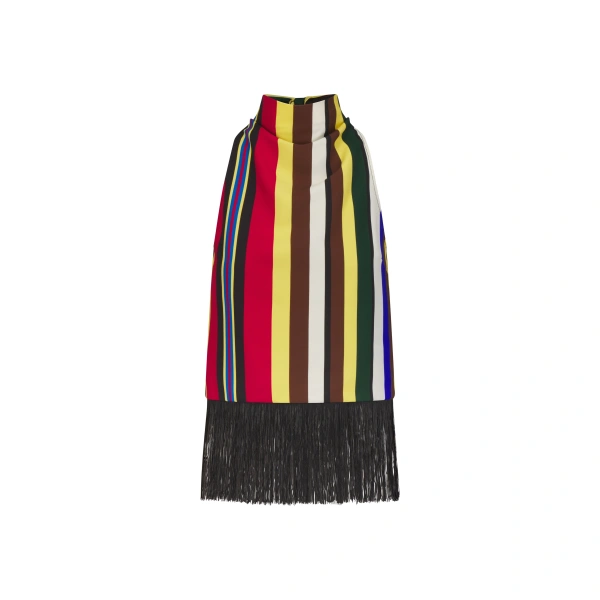 Simon Miller Tia Crepe Fringe Top in Primary Stripe | Sleeveless Tops | Coveti