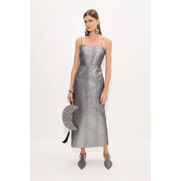 Simon Miller Verdelle Metallic Midi Dress in Pewter | Midi Dresses | Coveti