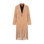 Simon Miller Vero Vegan Leather Fringe Coat in Sand | Leather Coats | Coveti