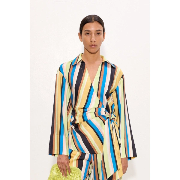 Simon Miller Vietta Twill Top in Ocean Stripe | Long Sleeve Tops | Coveti