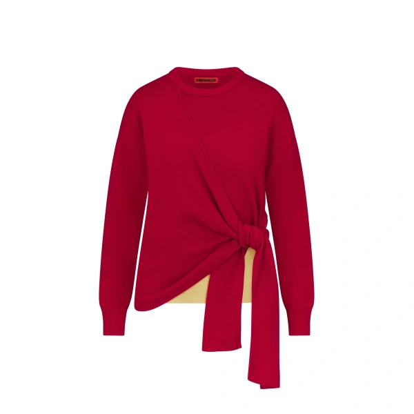 Vista Merino Blend Sweater in Butter and Classic Red