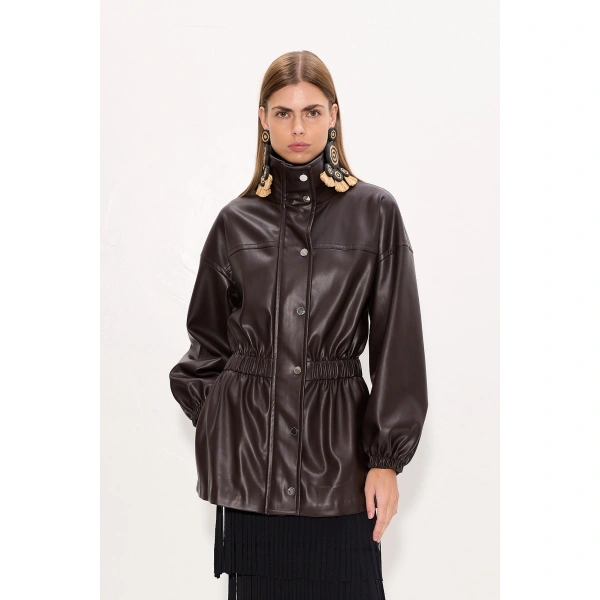 Simon Miller Yara Vegan Leather Jacket in Dark Choco Brown | Leather Jackets | Coveti