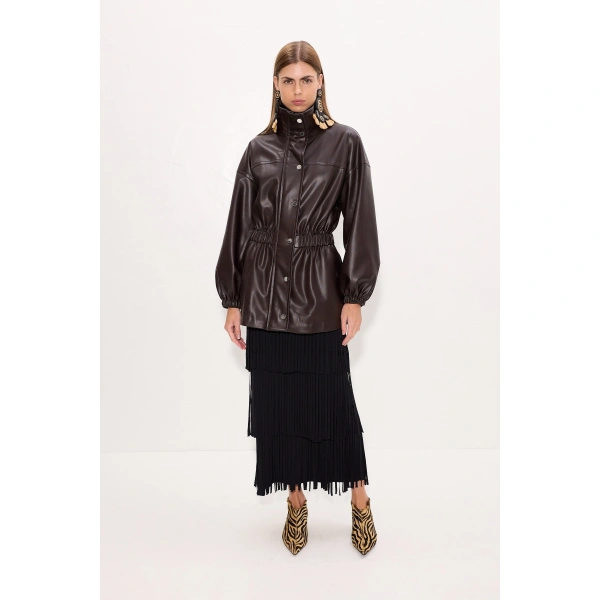 Simon Miller Yara Vegan Leather Jacket in Dark Choco Brown | Leather Jackets | Coveti