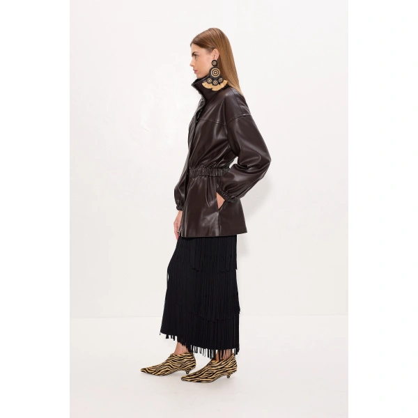 Simon Miller Yara Vegan Leather Jacket in Dark Choco Brown | Leather Jackets | Coveti