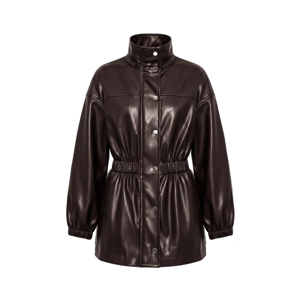 Yara Vegan Leather Jacket in Dark Choco Brown