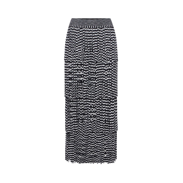 Simon Miller Za Za Knit Fringe Skirt in Black and White Space Dye | Midi Skirts | Coveti