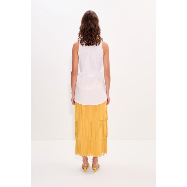 Simon Miller Za Za Knit Fringe Skirt in Butter | Midi Skirts | Coveti