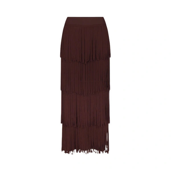 Za Za Knit Fringe Skirt in Choco Brown